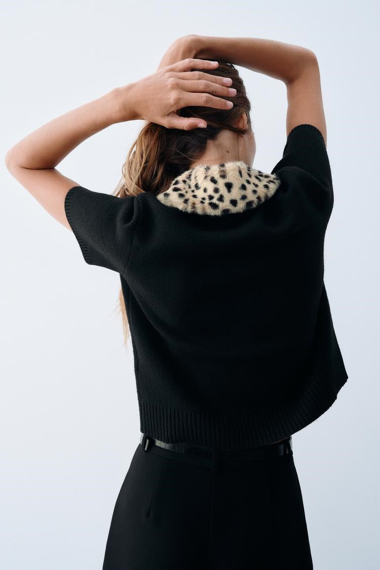 ZA Women’s Leopard Collar Short-Sleeve Cardigan