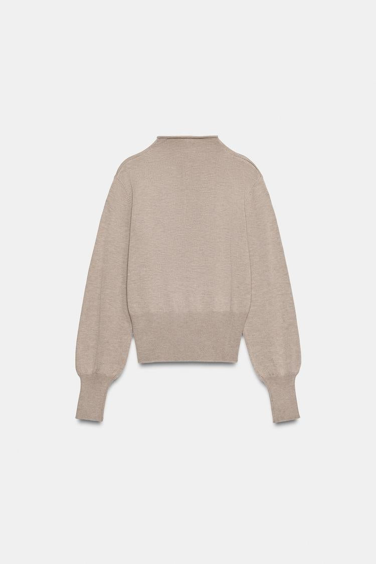 ZA Button-Neck Fine Knit Sweater