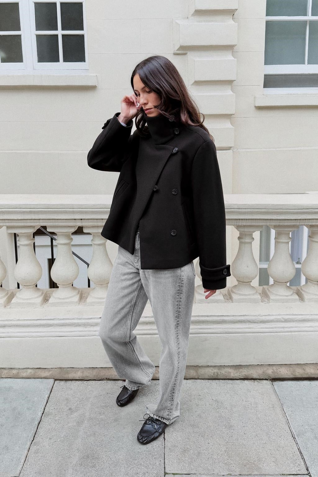 ZA High-Neck Button Wool-Blend Jacket