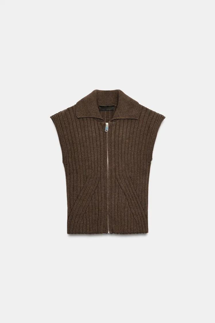 ZA Ribbed Knit Zip-Up Vest