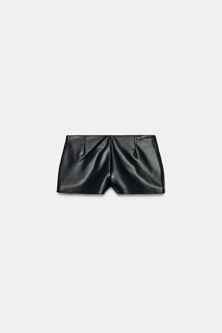 ZA Faux Leather Military Button Micro Shorts