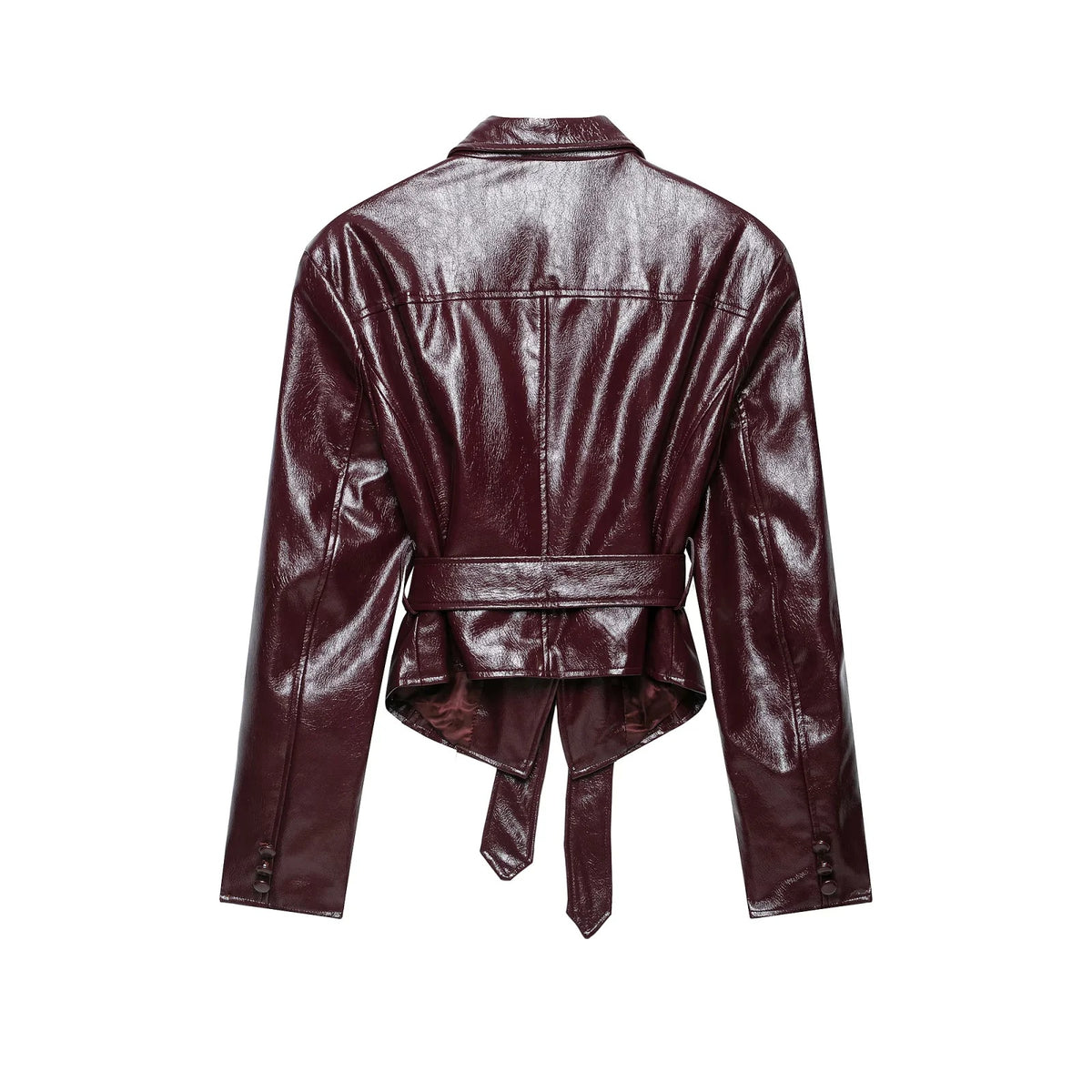 ZA Burgundy Glossy Belted Blazer Jacket