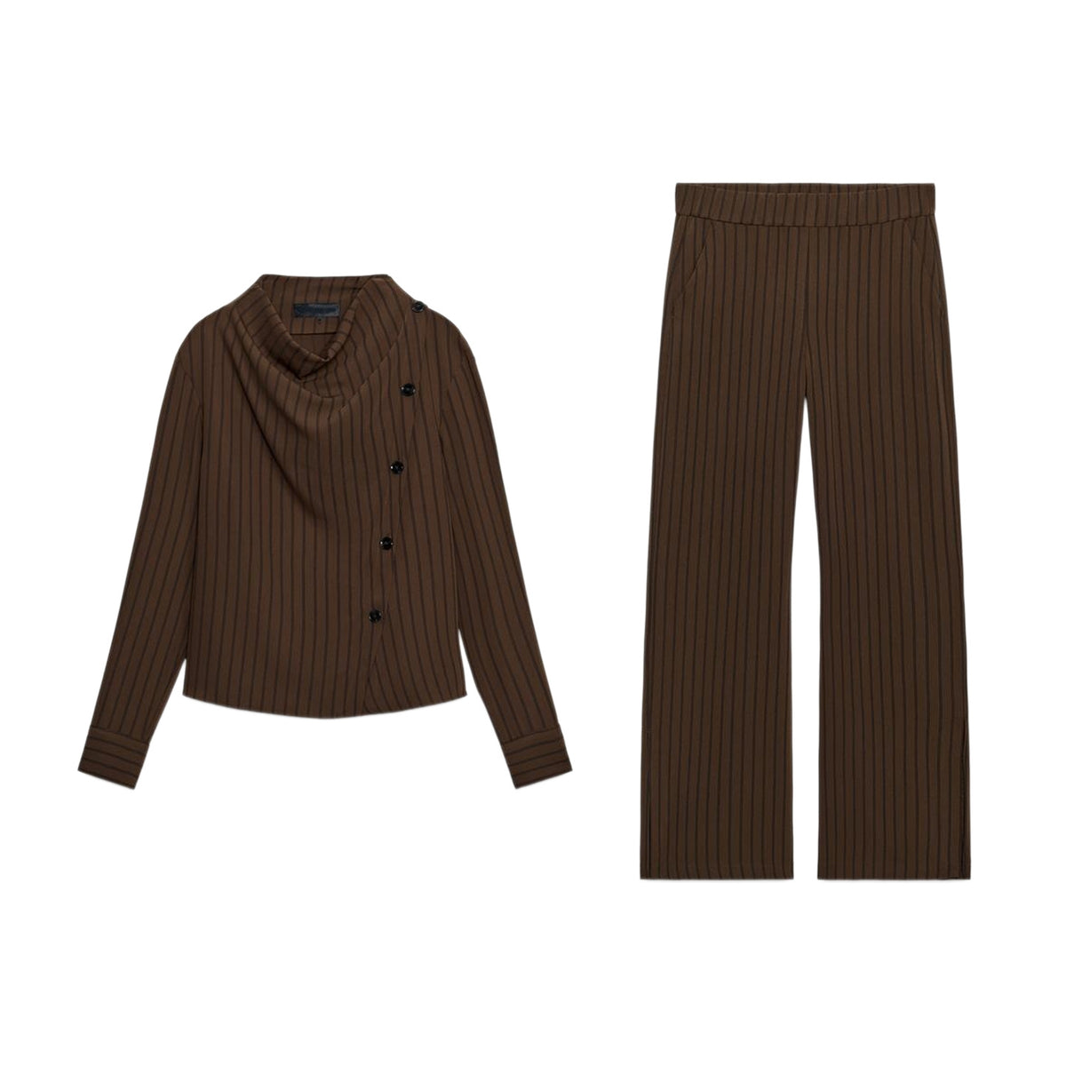 ZA Striped Cowl-Neck Top &amp; Wide-Leg Pants Set