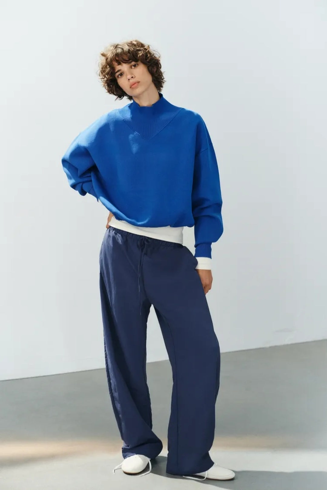 ZA Cobalt Blue High-Neck Knit Sweater