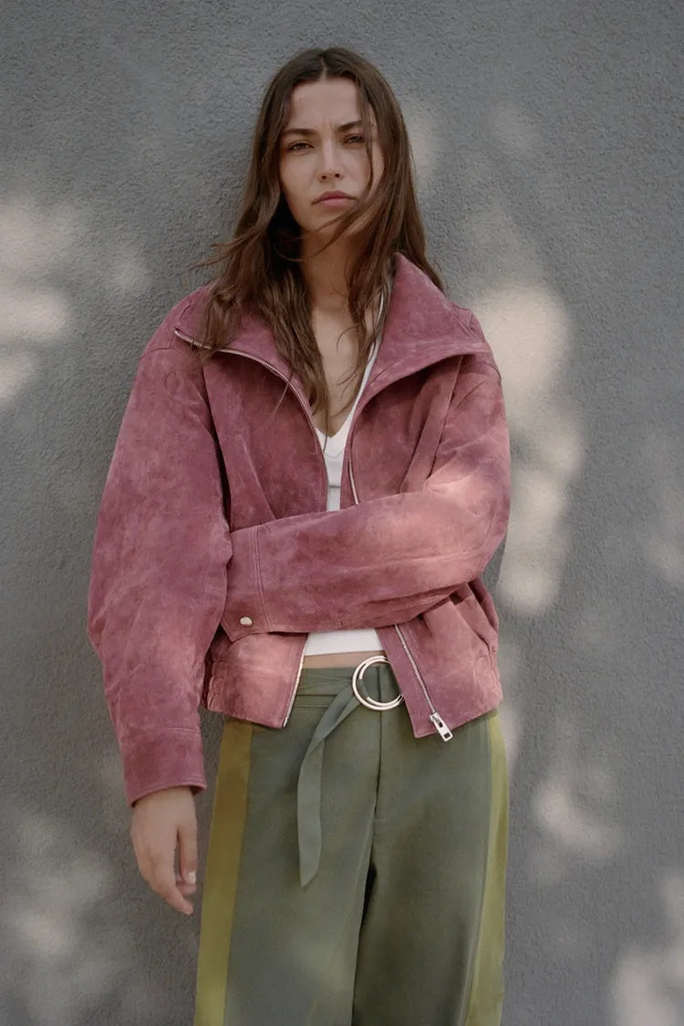 ZA Suede-Effect High-Neck Bomber Jacket