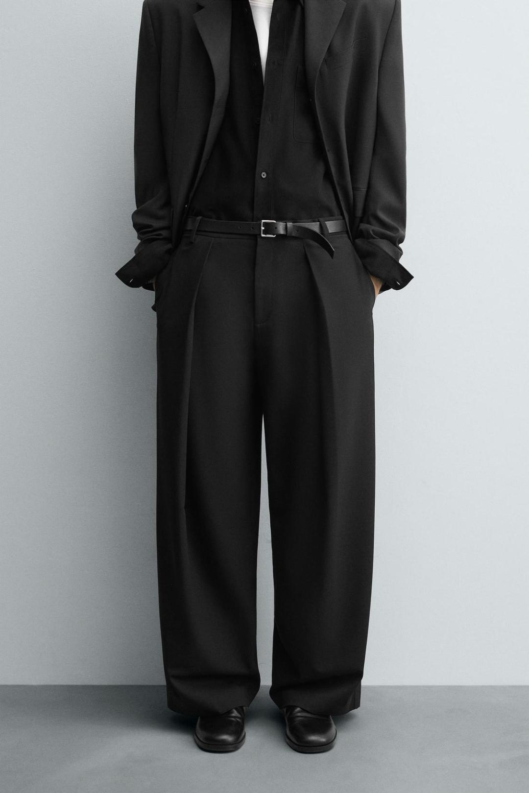 ZA Wide-Leg Pleated Tailored Trousers