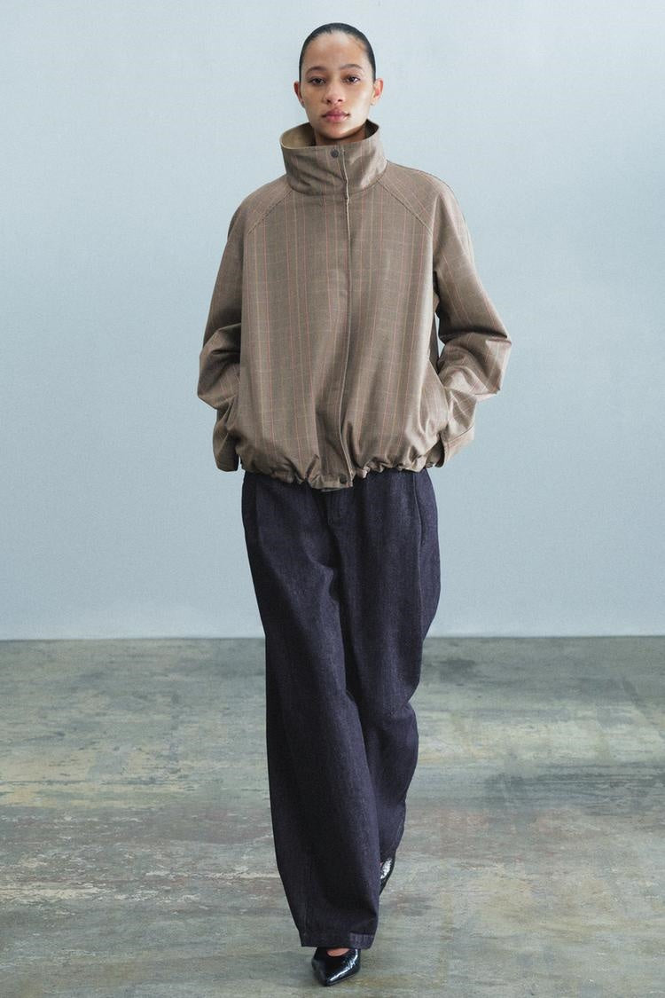 ZA Reversible Check High-Neck Jacket
