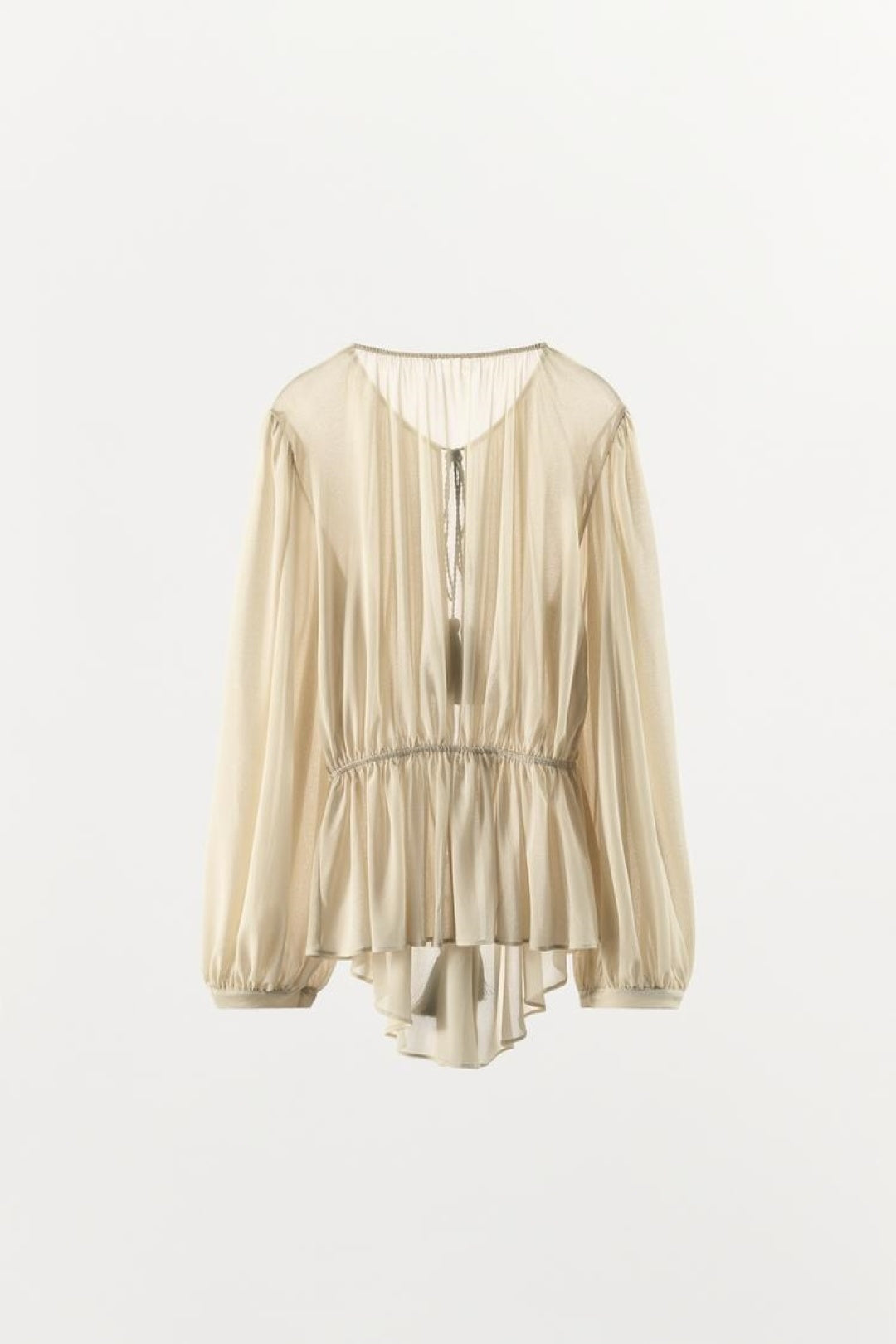 ZA Ivory Sheer Tassel-Tie Blouse