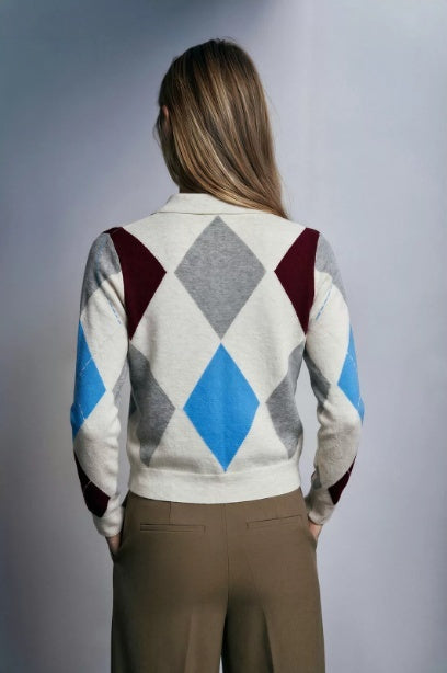 ZA Argyle Knit Collared Cardigan