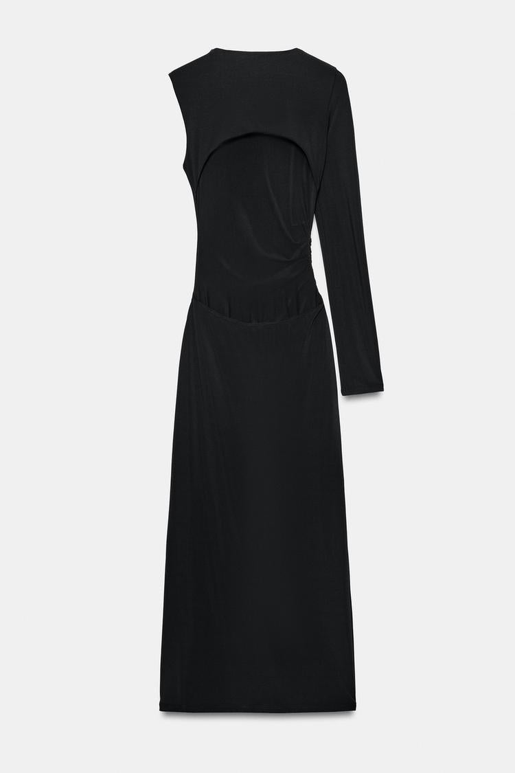 ZA Asymmetric Ruched Cut-Out Maxi Dress