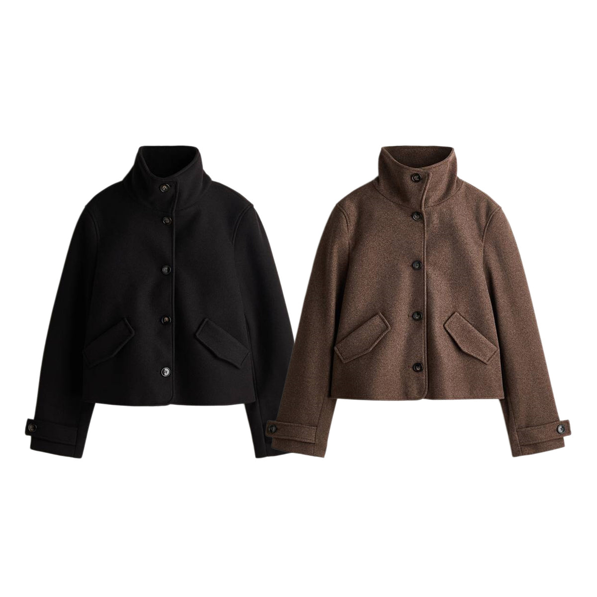 ZA High-Neck Buttoned Short Coat