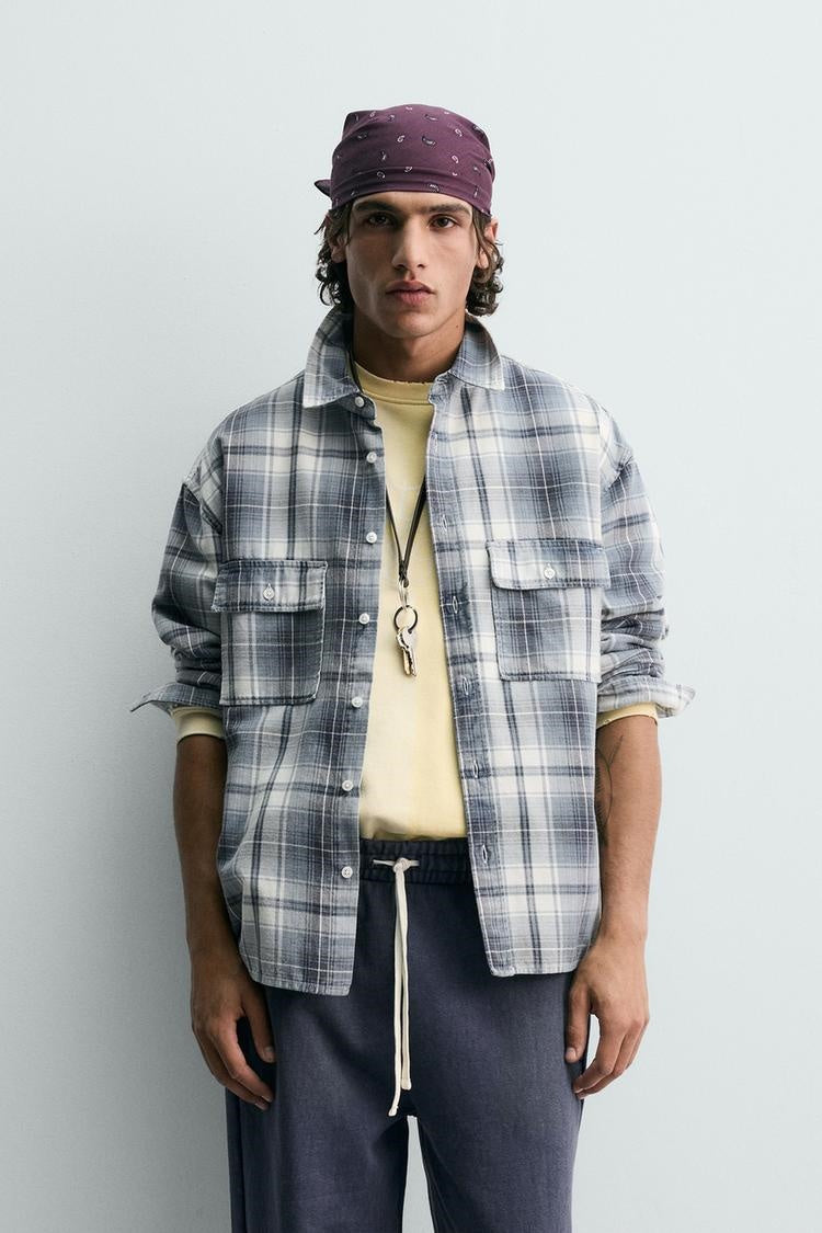 ZA Oversized Plaid Utility Shirt
