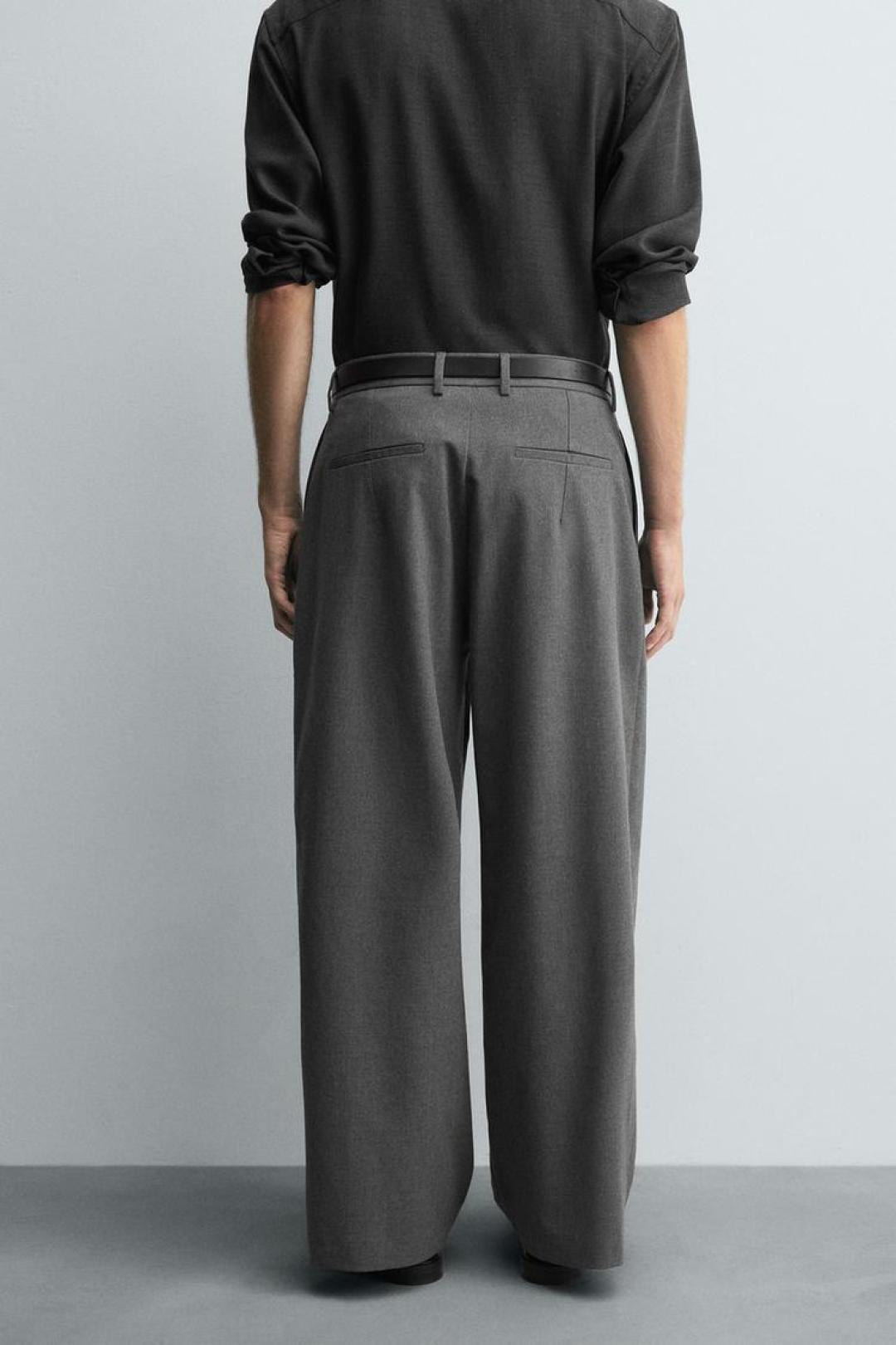 ZA Wide-Leg Pleated Tailored Trousers