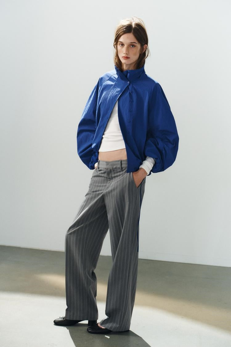 ZA Ruched Sleeve High-Neck Jacket