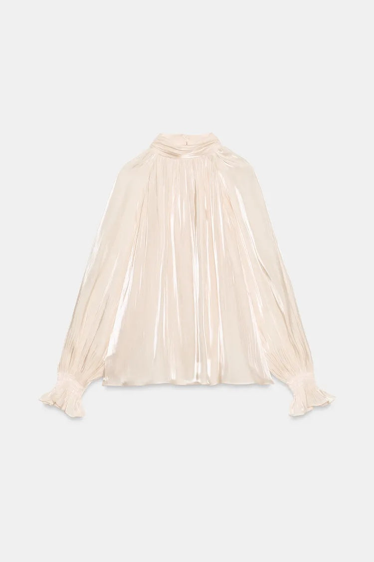 ZA Satin Tie-Neck Blouse