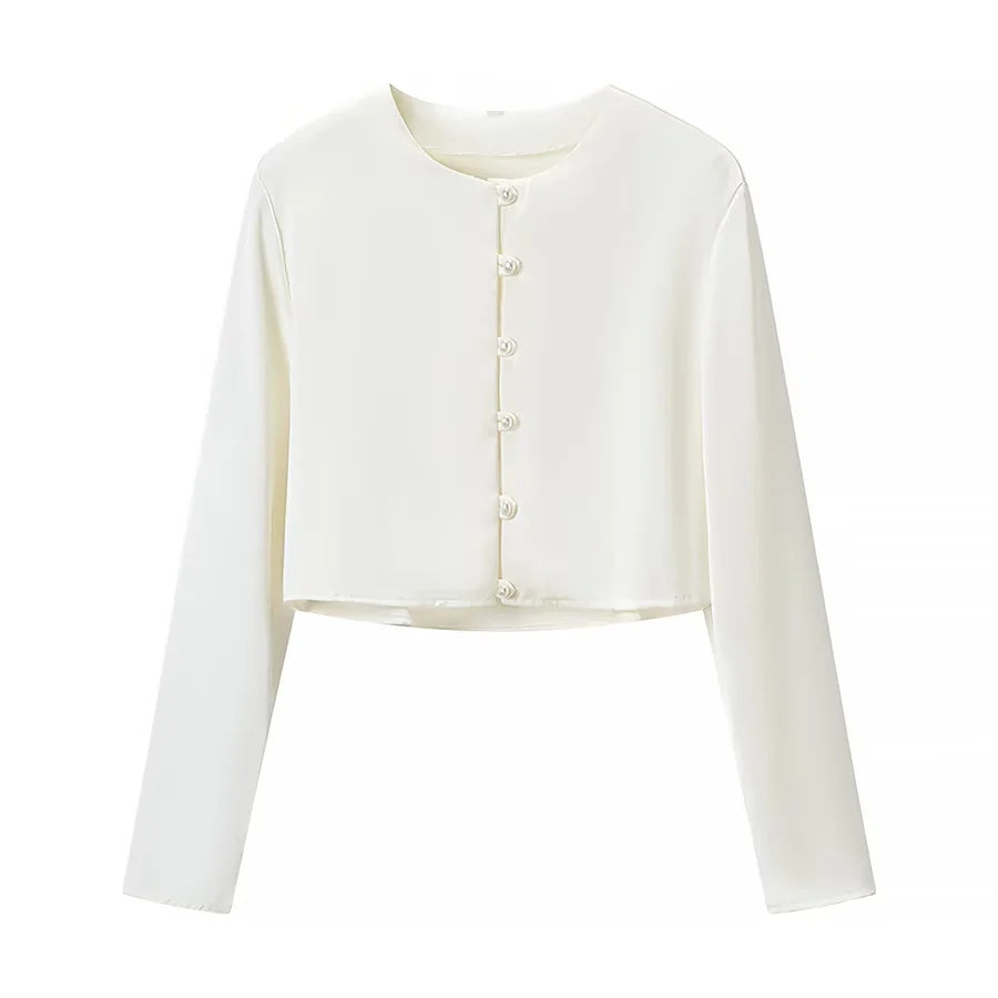 ZA Satin Cropped Cardigan &amp; Ruffle Midi Skirt Set
