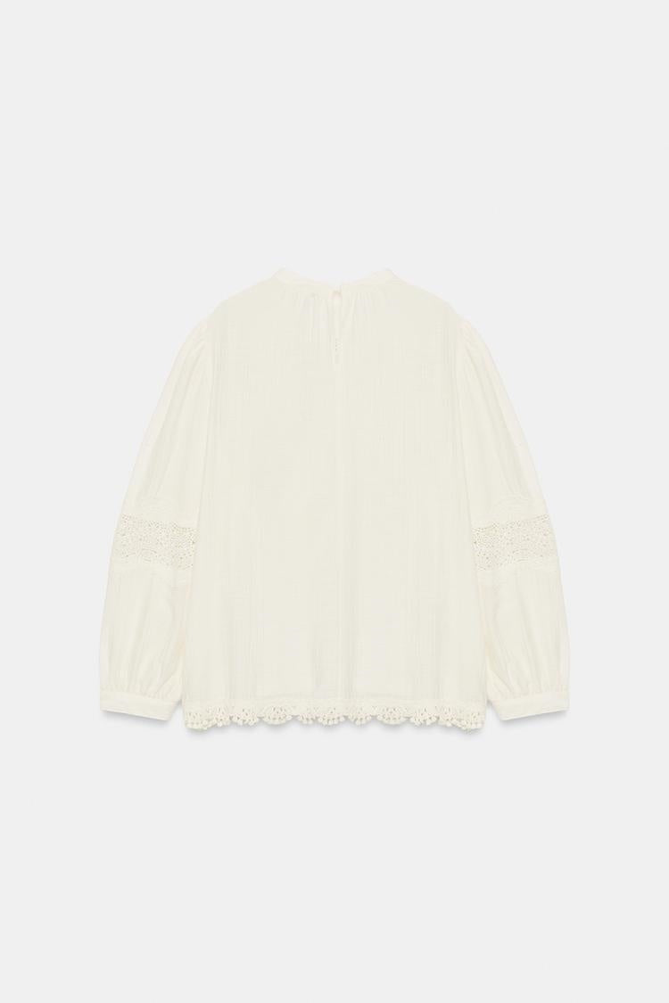 ZA Lace-Insert Gathered Blouse