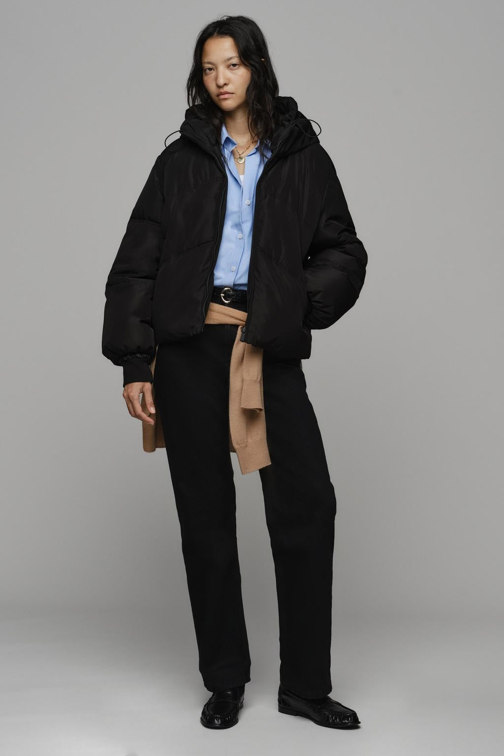 ZA Hooded Chevron Puffer Jacket