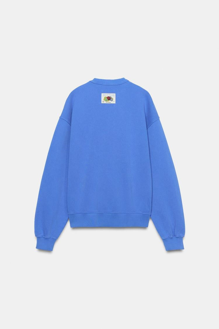 ZA Blue Fruit Graphic Oversized Sweatshirt
