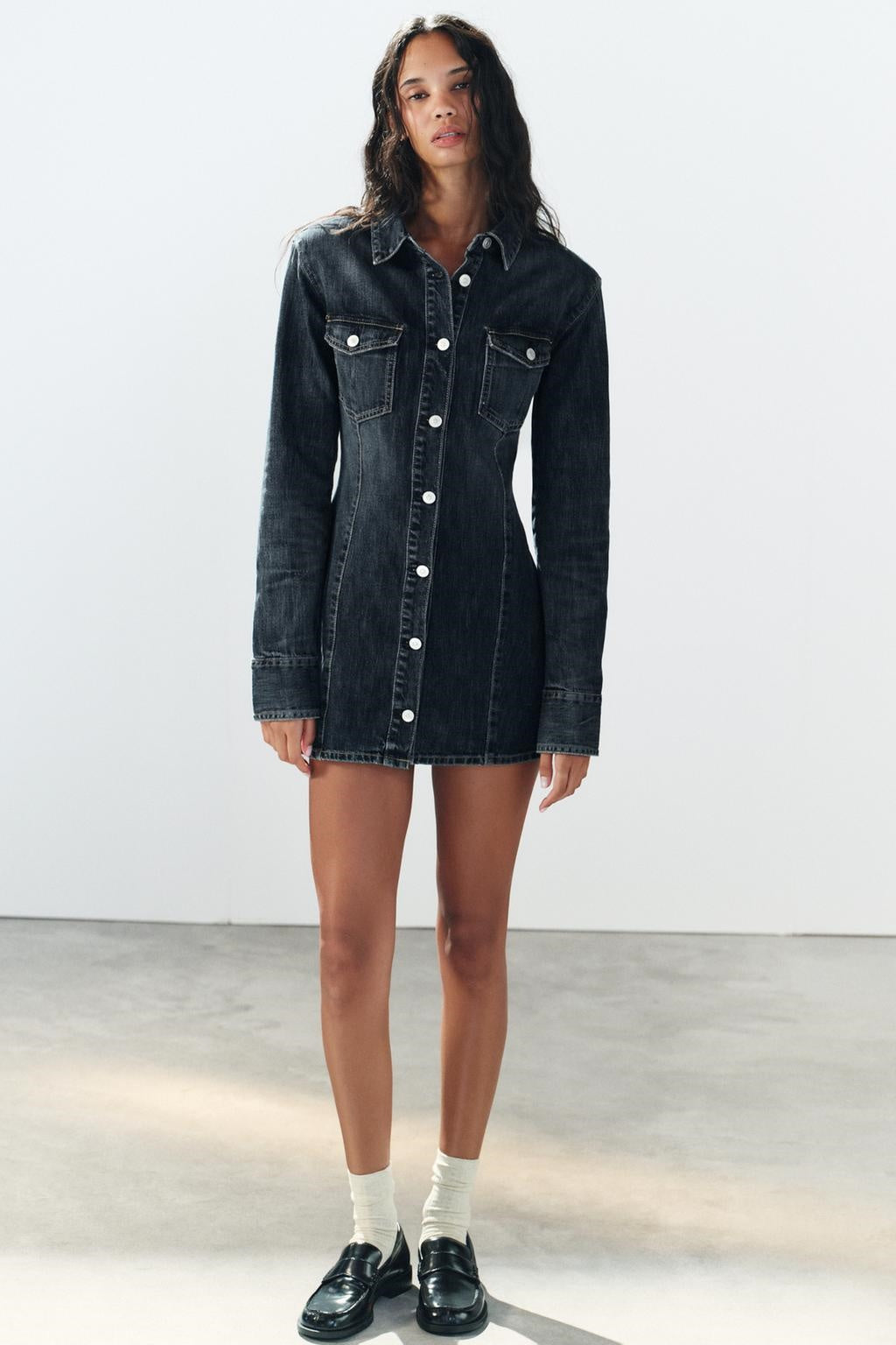 ZA Fitted Dark-Wash Denim Shirt