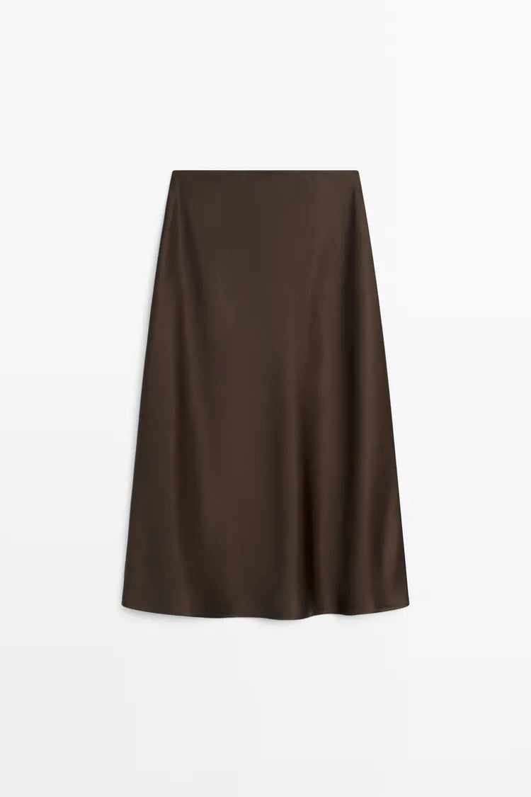 ZA Satin A-Line Midi Skirt