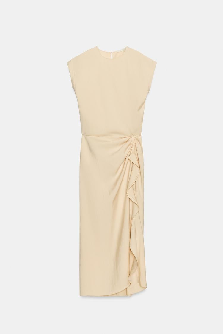 ZA Draped Ruffle Midi Dress
