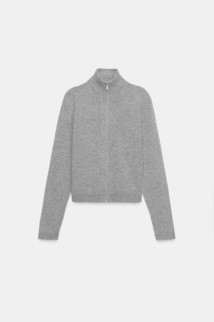 ZA Full-Zip High-Neck Knit Cardigan