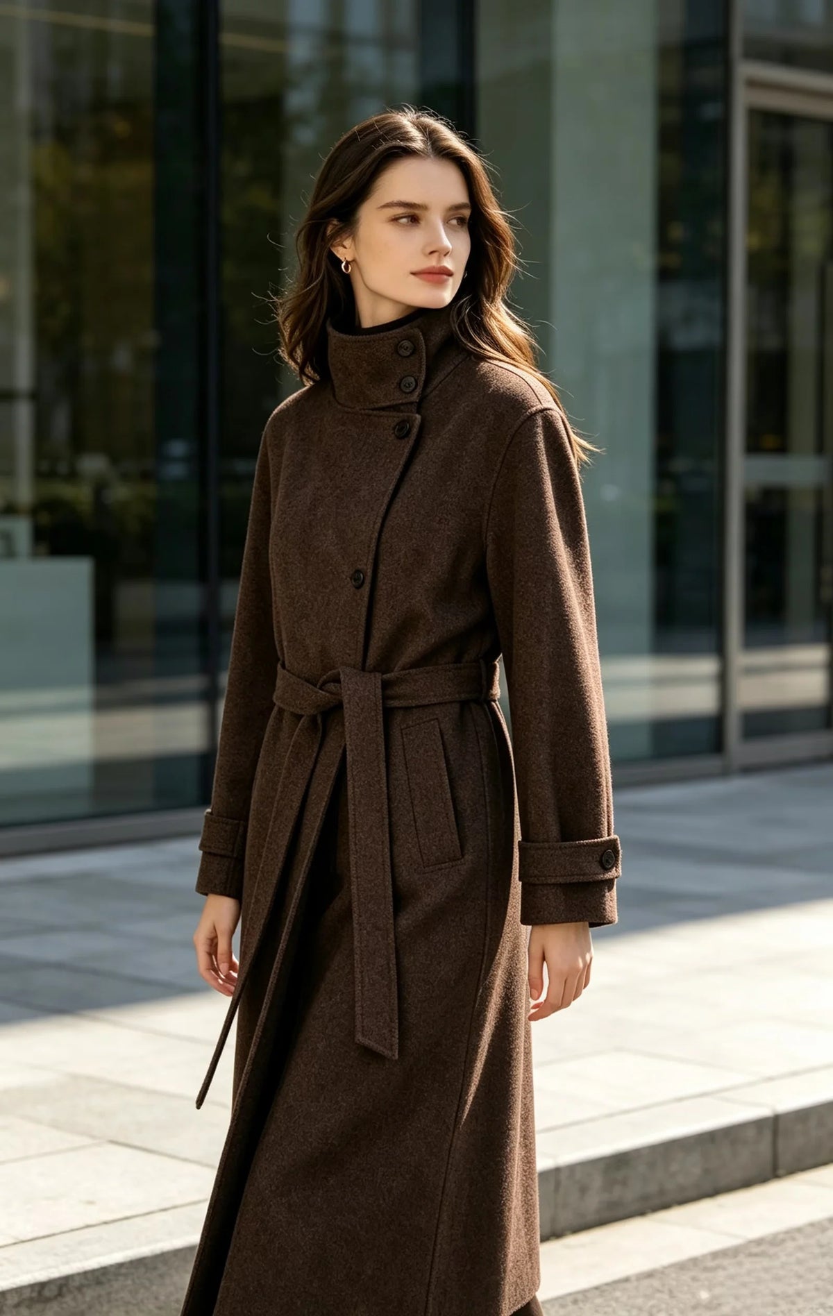 ZA Belted High-Neck Long Coat
