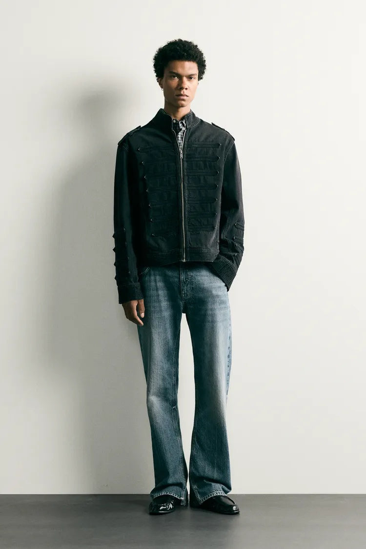 ZA Military-Detail Washed Denim Jacket