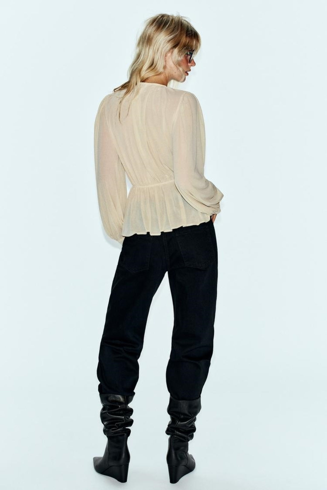ZA Ivory Sheer Tassel-Tie Blouse