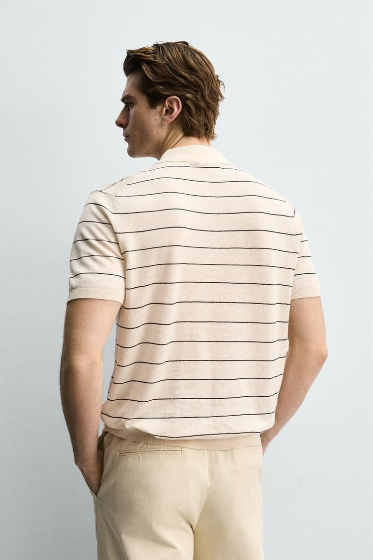 Striped Knit Polo Shirt